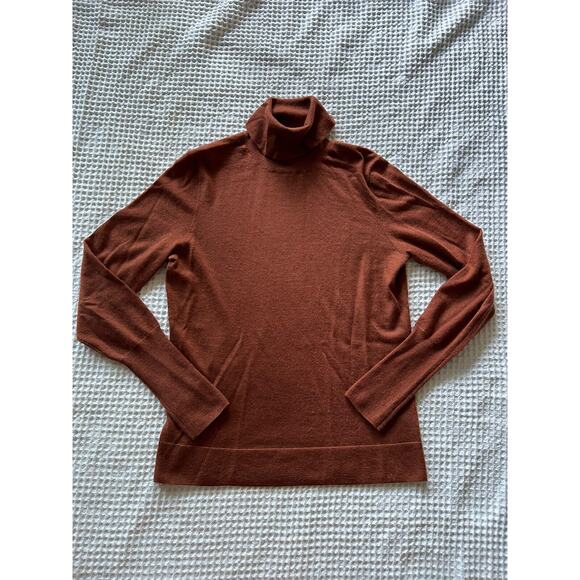 SAKS FIFTH AVENUE size L SWEATER Cashmere Turtleneck Soft PUMPKIN SPICE J23 - Picture 1 of 10